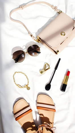 Stylish fashion accessories and beauty essentials flat lay