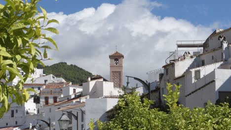 salares town with the antique tower of the church, salares, spain