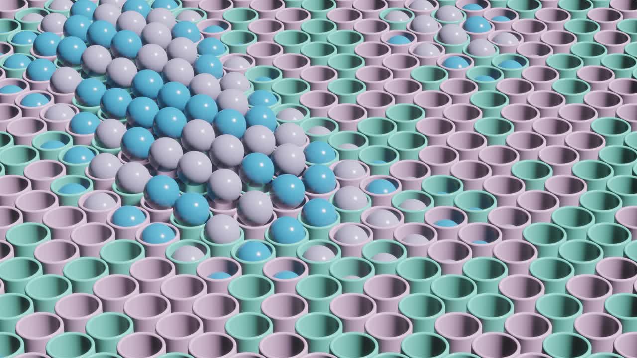 추상적인 3d 렌더링 장면, 애니메이션 다채로운 공과 실린더, 완벽한 루프, 현대적인 만족스러운 모션 그래픽