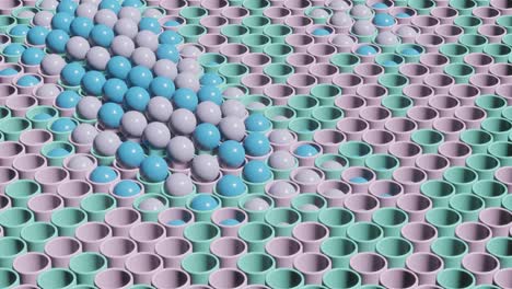 escena de renderización 3d abstracta con bolas y cilindros multicolores animados. bucle sin costuras gráfico de movimiento moderno y satisfactorio