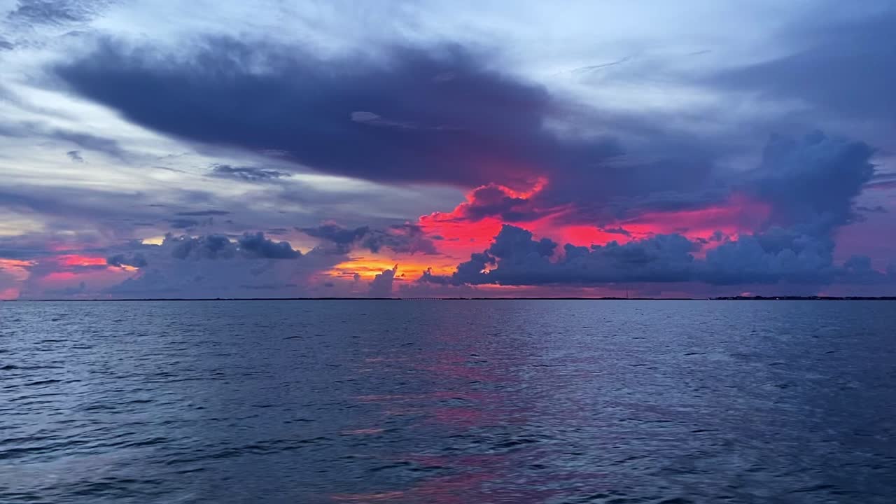 Uniquely colored horizon and clouds over the ocean in Florida Keys, USA