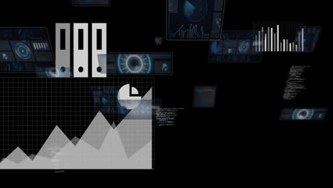 Animation of fluctuating line and bar chart on digital interface elements