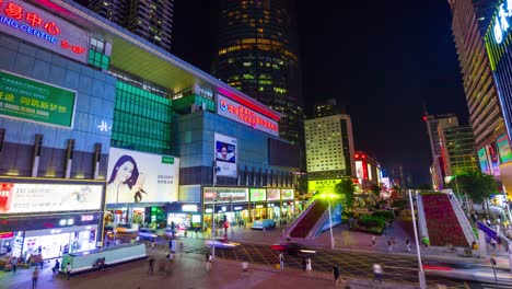 night illuminated shenzhen city famous shopping street panorama 4k time lapse china