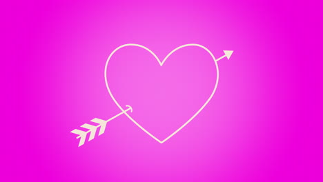 primer plano animado corazón romántico con flecha en el fondo rosa del día de san valentín