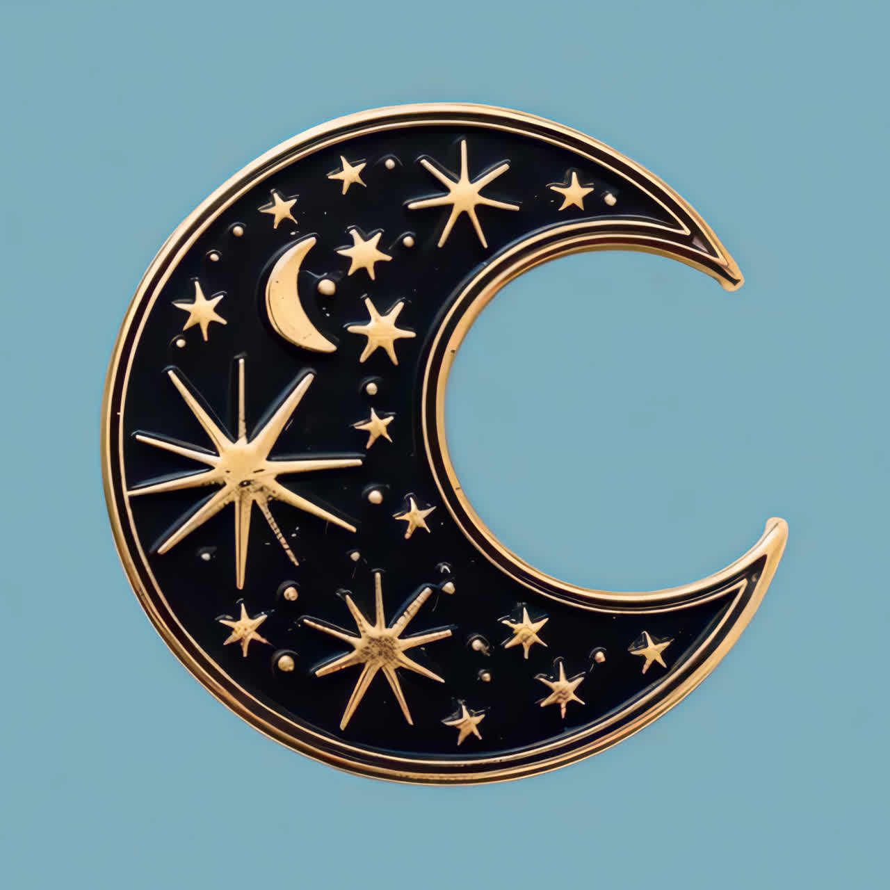 Celestial-themed golden crescent pendant animation isolated asset, transparent 4K video, alpha