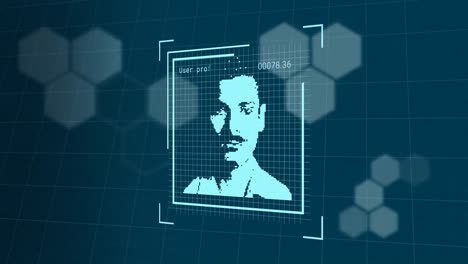 animation of user photos and hexagons on navy background