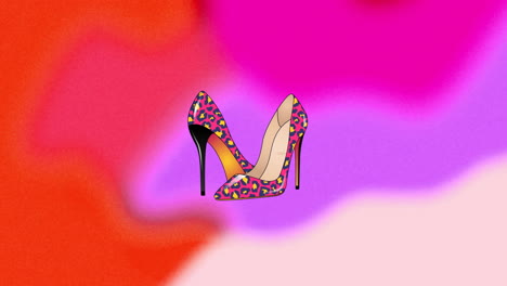 Animation-Von-High-Heels-Mit-Leopardenmuster-Auf-Buntem-Hintergrund