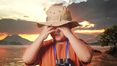 niño explorador al atardecer