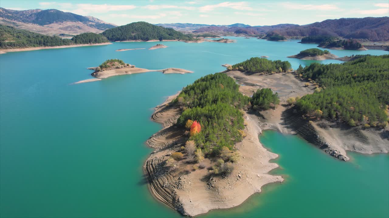 Aoos Springs Lake National Park in Metsovo Greece, Aerial Dolly Shot, Epirus Nature Landscape