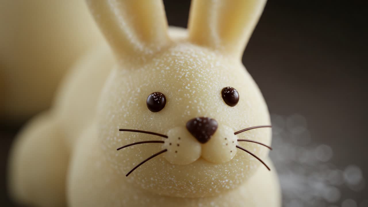 Adorável escultura de coelho de chocolate que demonstra a habilidade artesanal na arte de confeitaria, perfeita para celebrar festas e desfrutar de doces com amigos e familiares