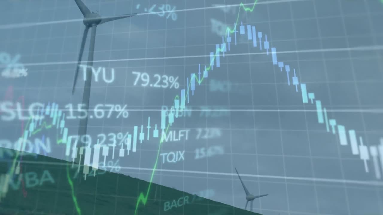 풍력 터빈을 통해 금융 데이터 처리의 애니메이션