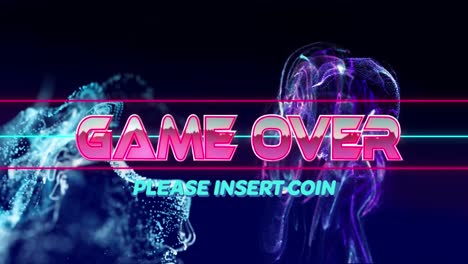 Animation-of-game-over-text-banner-over-blue-light-digital-waves-against-purple-background