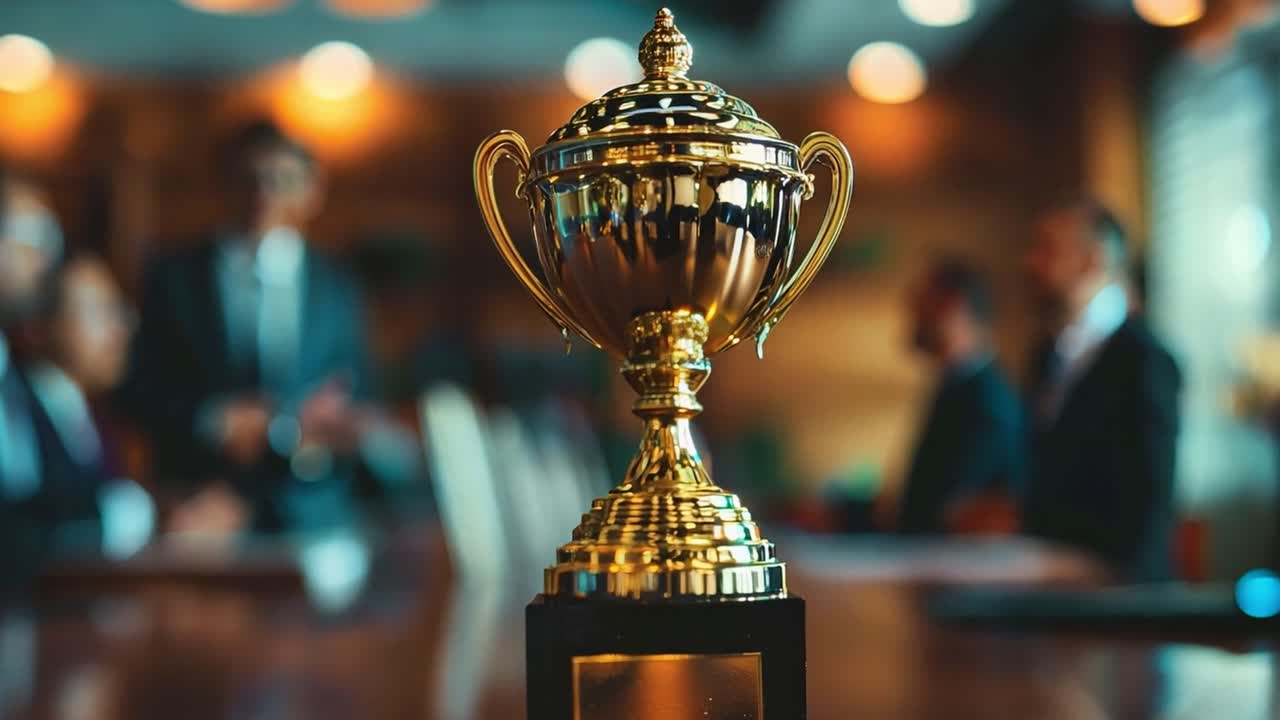 Golden Trophy in a Business Setting