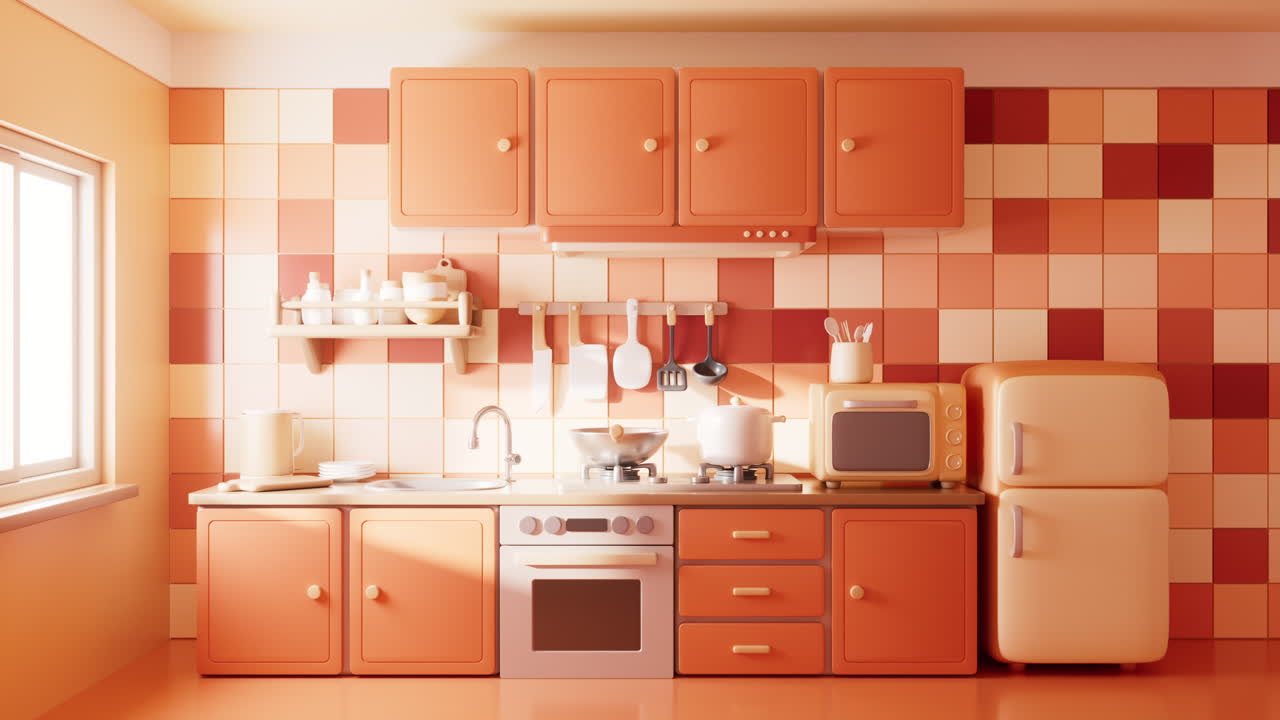 Cucina in stile cartoon, rendering 3D