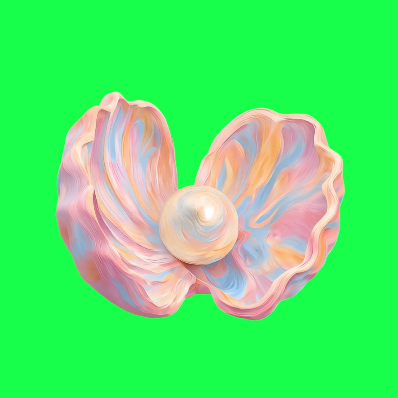 Colorful pearl in shell animation, transparent 4K video, green screen
