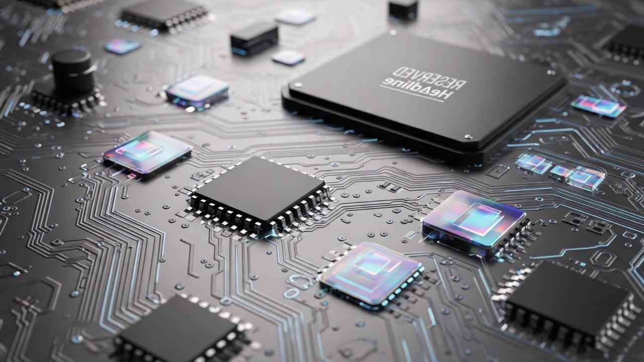 Intricate Circuit Board Design Featuring Various Microchips and Components: A Close-Up View Capturing the Complexity and Detail of Modern Technology