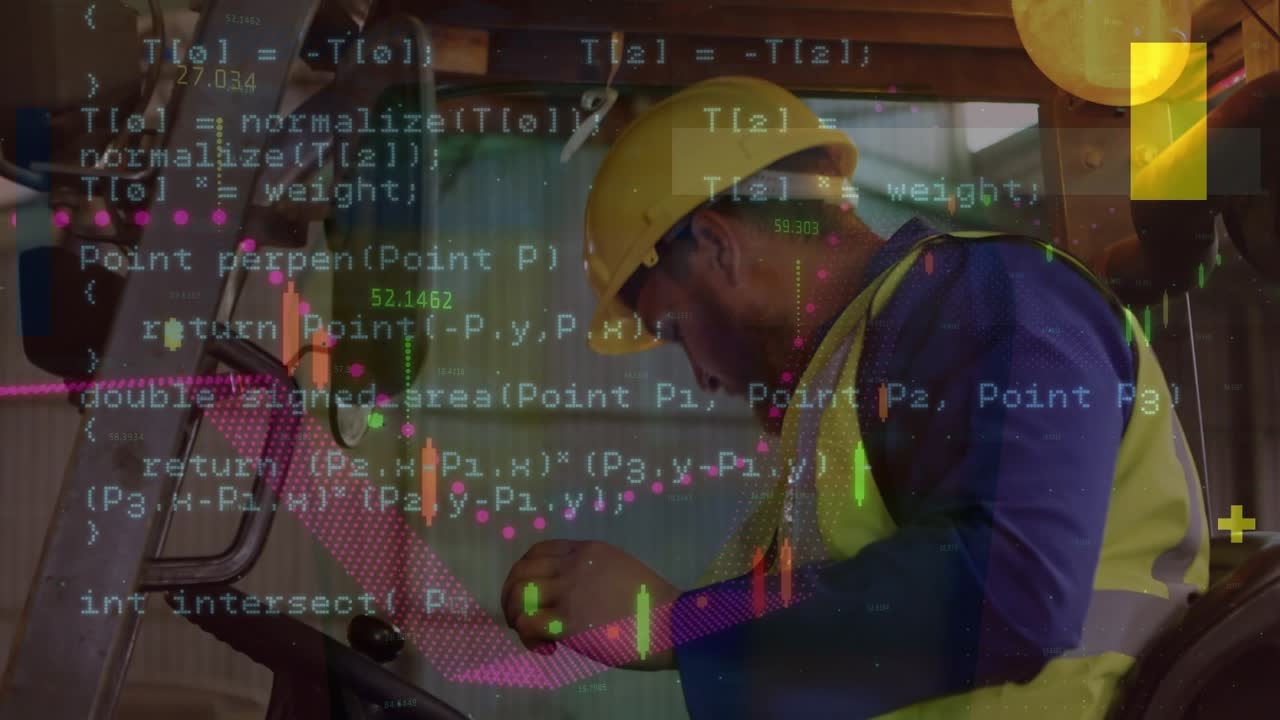 Animation of data processing over caucasian male worker