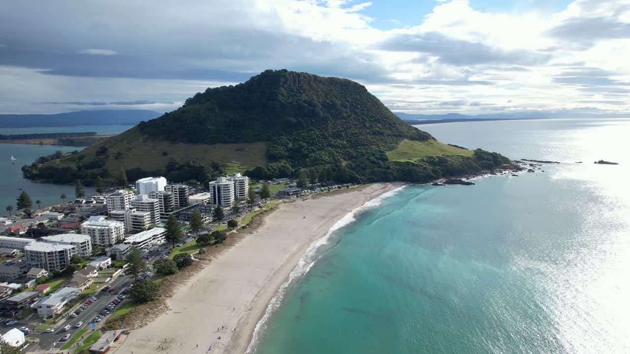 Aerial View of Mount Maunganui Beach and Coastal Town