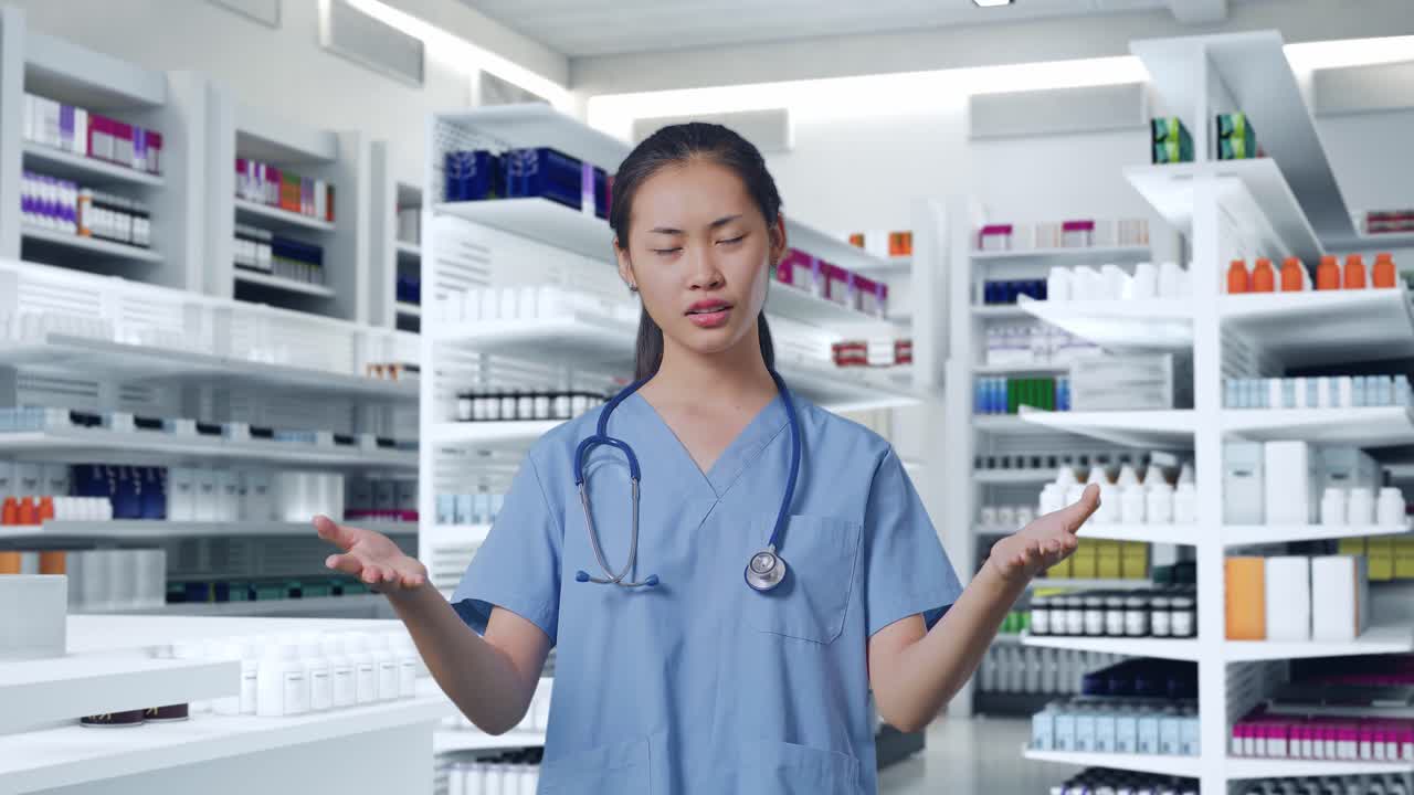 약국에서 혼란스러워 보이는 약사
