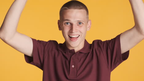 happy man doing celebration gestures