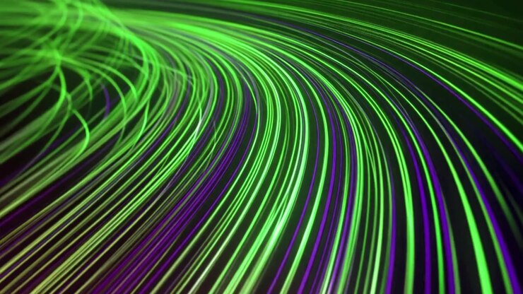 Sfondo Animato Astratto con Scie Luminose Verdi e Viola Scintillanti