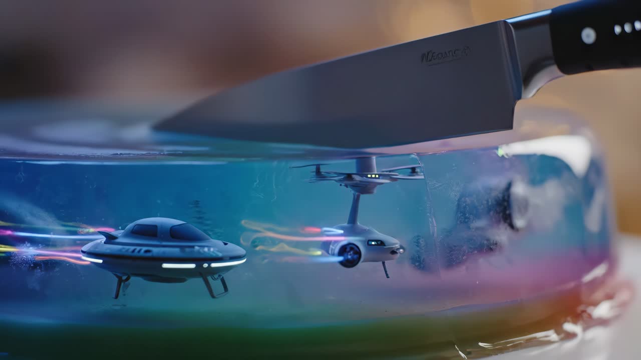 Toy UFO and drone in Jello
