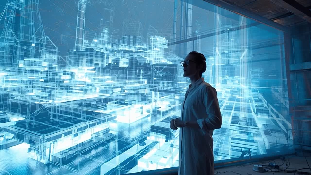 Scientist analyzing advanced technology in a digital interface