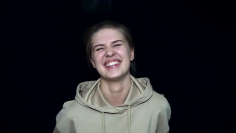 happy woman in hoodie