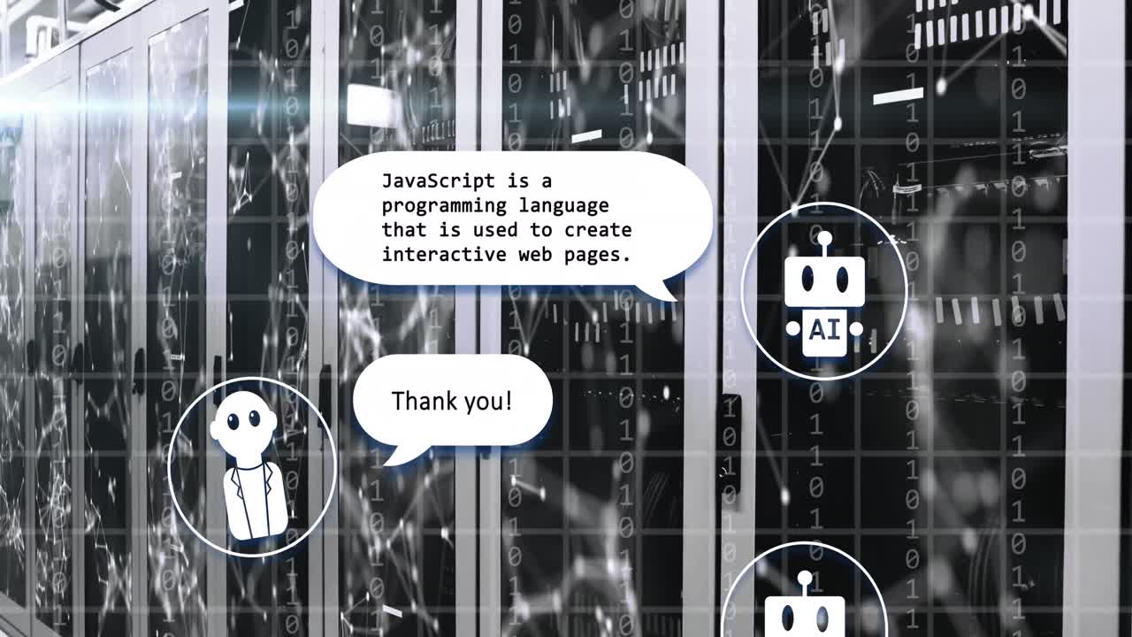 animación de un texto y procesamiento de datos a través de servidores informáticos