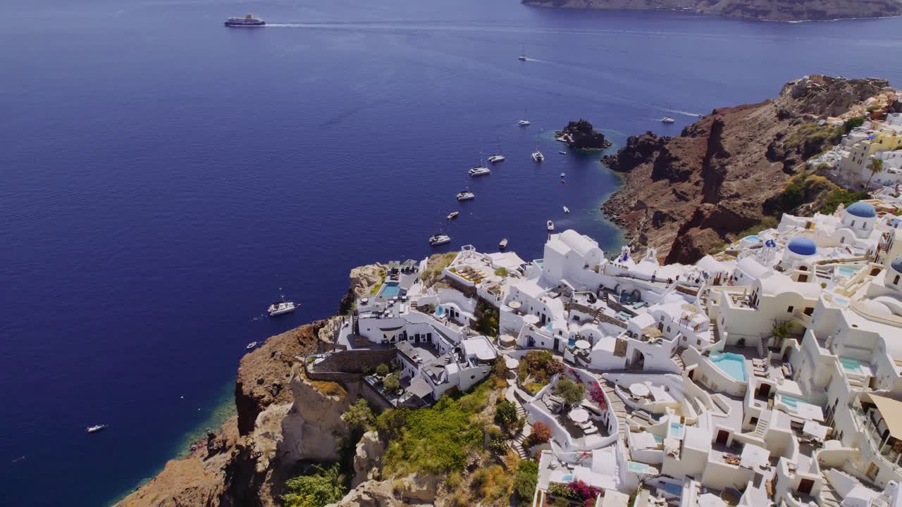 Aerial view of the picturesque village of Oia, Santorini, Greece