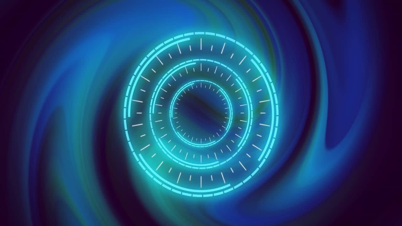 Blue data loading ring over glowing green and blue lights