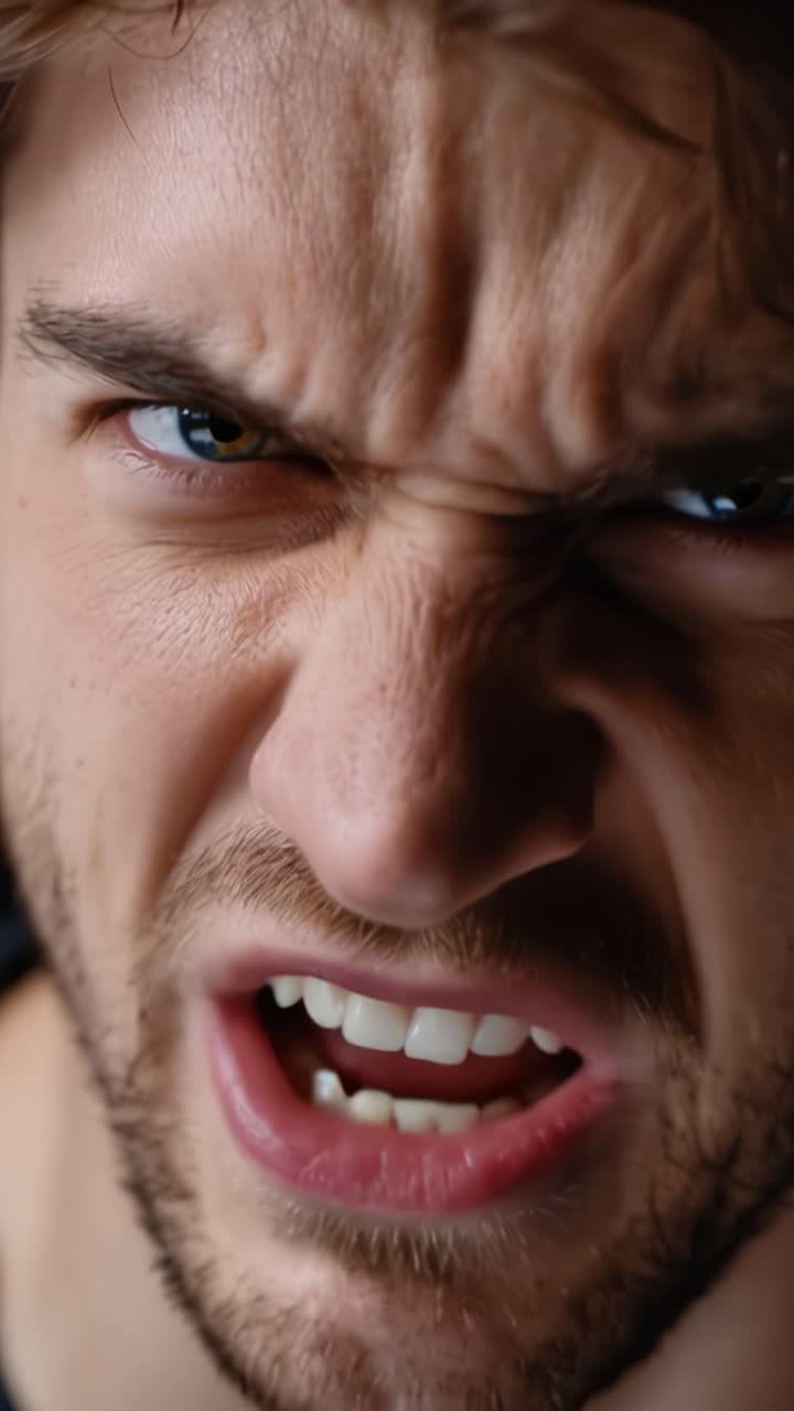 Espressioni Facciali Intense: Un'Esplorazione Ravvicinata di Rabbia ed Emozione Attraverso gli Occhi e i Tratti di un Individuo Conflittuale, Catturata in Due Fasi