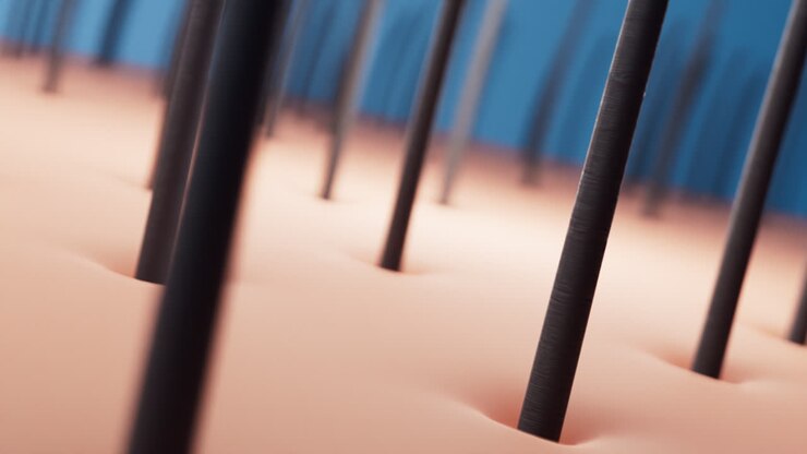 3D rendering animation of close-up oil or serum drop on skin of head for growthing hair and rejuvenating hair, hair beauty concept