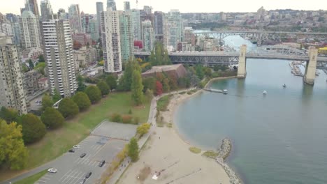 aerial drone getting close of bridge vancouver, bc, canada