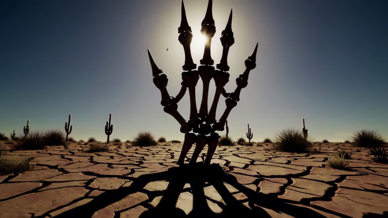 사막 풍경 의 골격 손