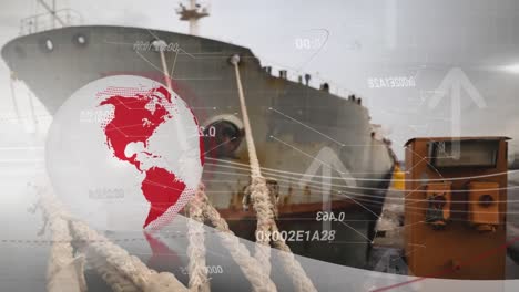 animación del procesamiento de datos financieros y el mundo sobre el astillero