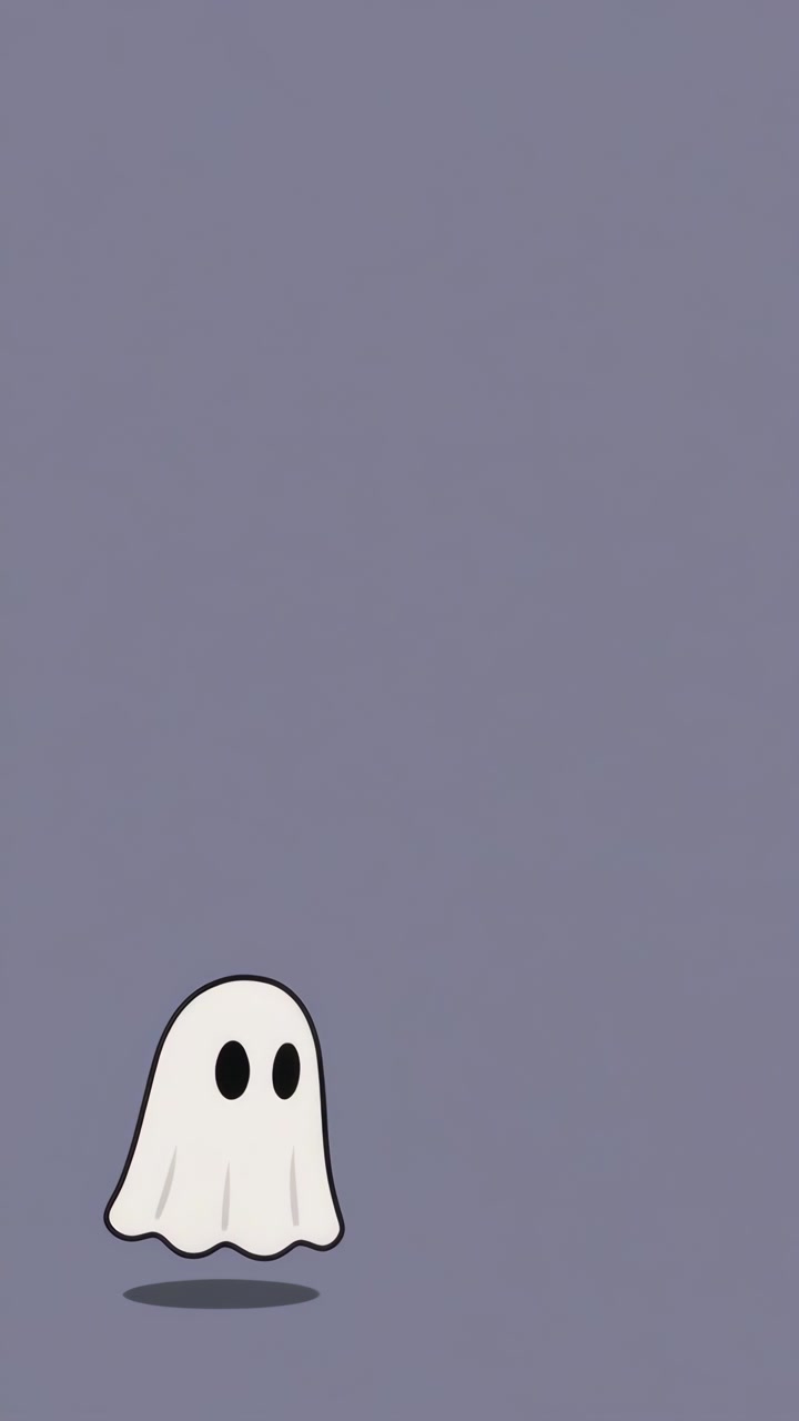 Cute Cartoon Ghost Floating Upwards Against a Solid Background