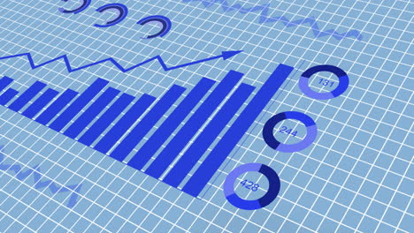 animación de la interfaz infográfica que se mueve en el fondo de la cuadrícula azul