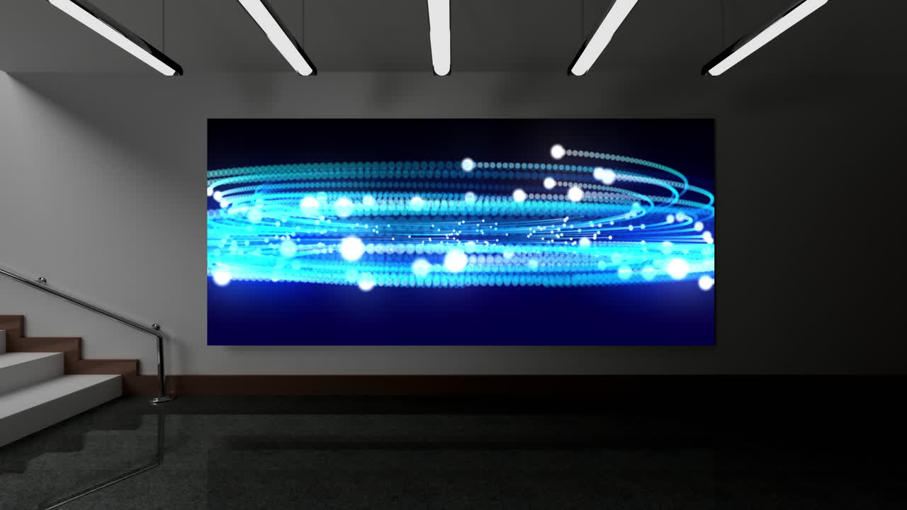 Animation of screen with light trails and spots on wall