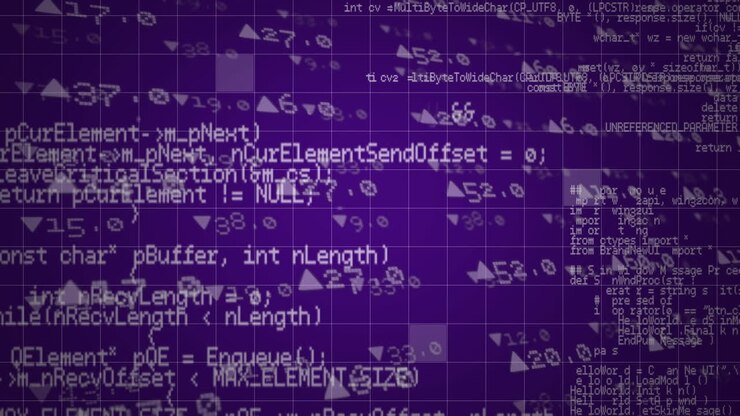 Animation of data and information with moving numbers and arrows over a grid