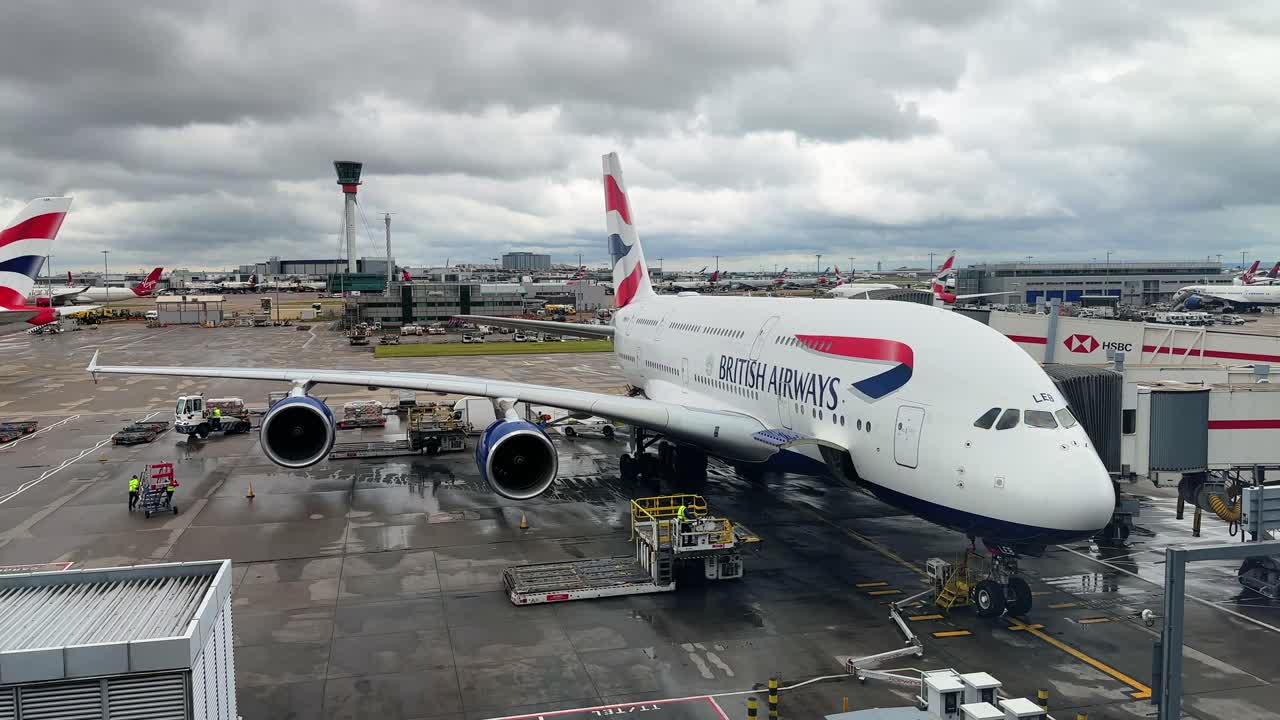 British Airways airbus A380 wide-body airliner at the gate at Naples-Capodichino International Airport