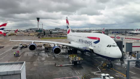 british airways airbus a380 wide-body airliner at the gate at naples-capodichino international airport