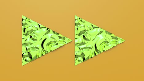 3d looped animation of fast forward button in shape of triangles. wavy surface with ripples. trendy vibrant texture, fashion textile, graphic design, animated metallic texture.