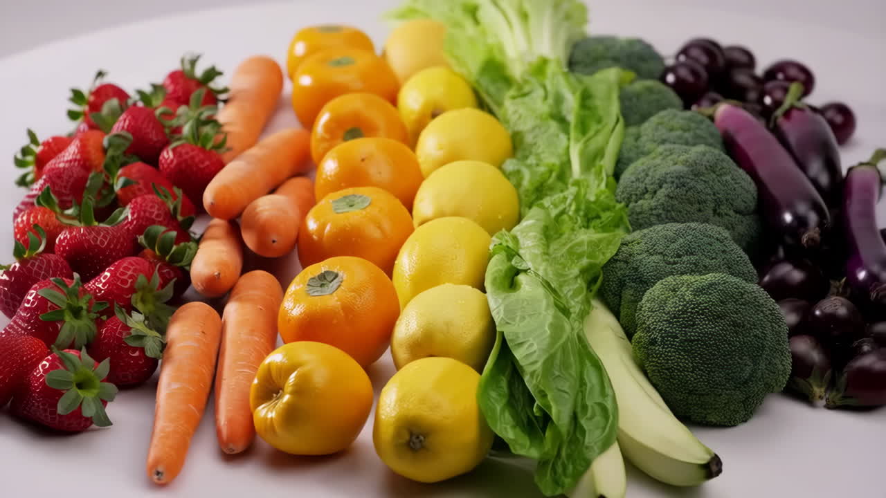 Vibrant Rainbow Array of Fresh Fruits and Vegetables