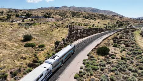 california state los angeles metro link moving fast through the desert landscape of palmdale victorville lancaster