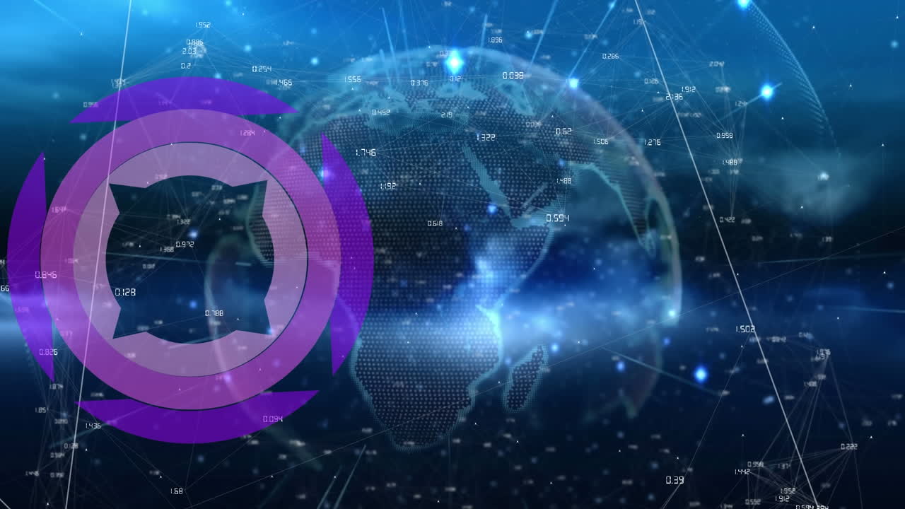 Animazione di una rete di connessioni su un globo e forme