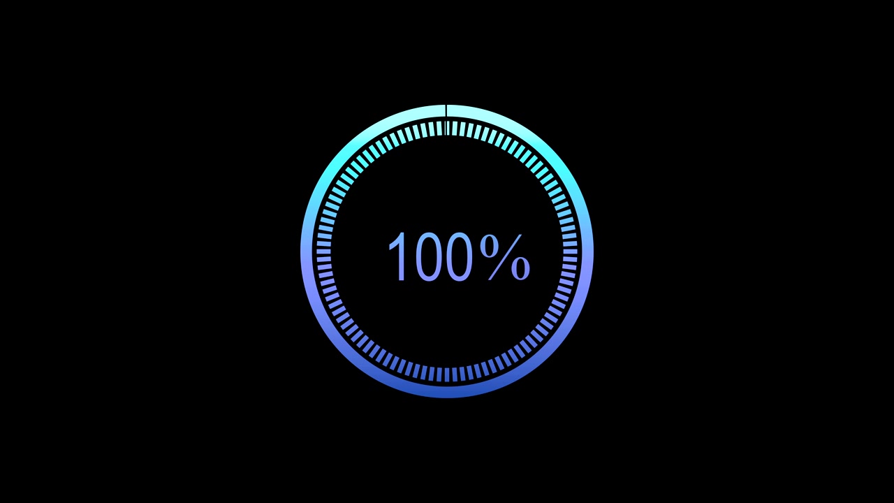 loading futuristic circle ring orb bar animation on black screen. Loading download 0-100% animation with optional luma matte. Alpha Luma Matte included. 4k video