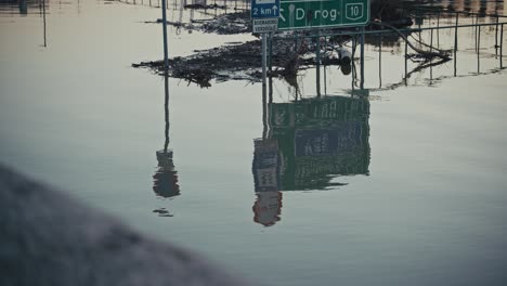 flooded road and submerged signs