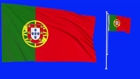 Greenscreen-Schwenkt-Portugiesische-Flagge-Oder-Fahnenmast