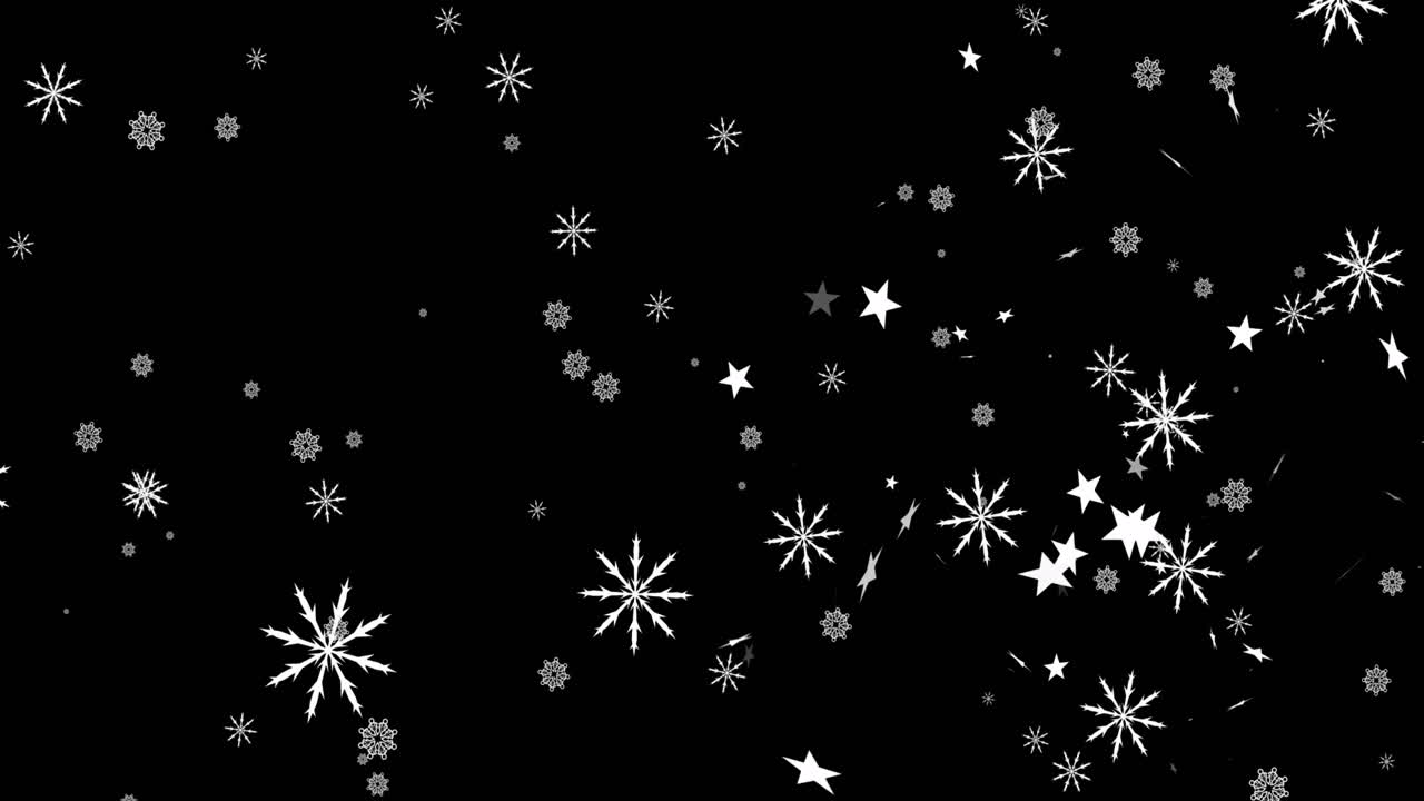 Animation of christmas snowflakes falling over black background